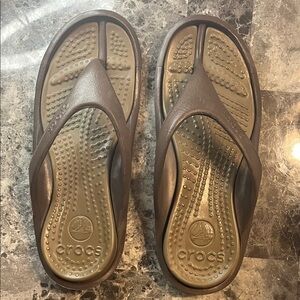 CROCS Brown and Tan Flip Flops